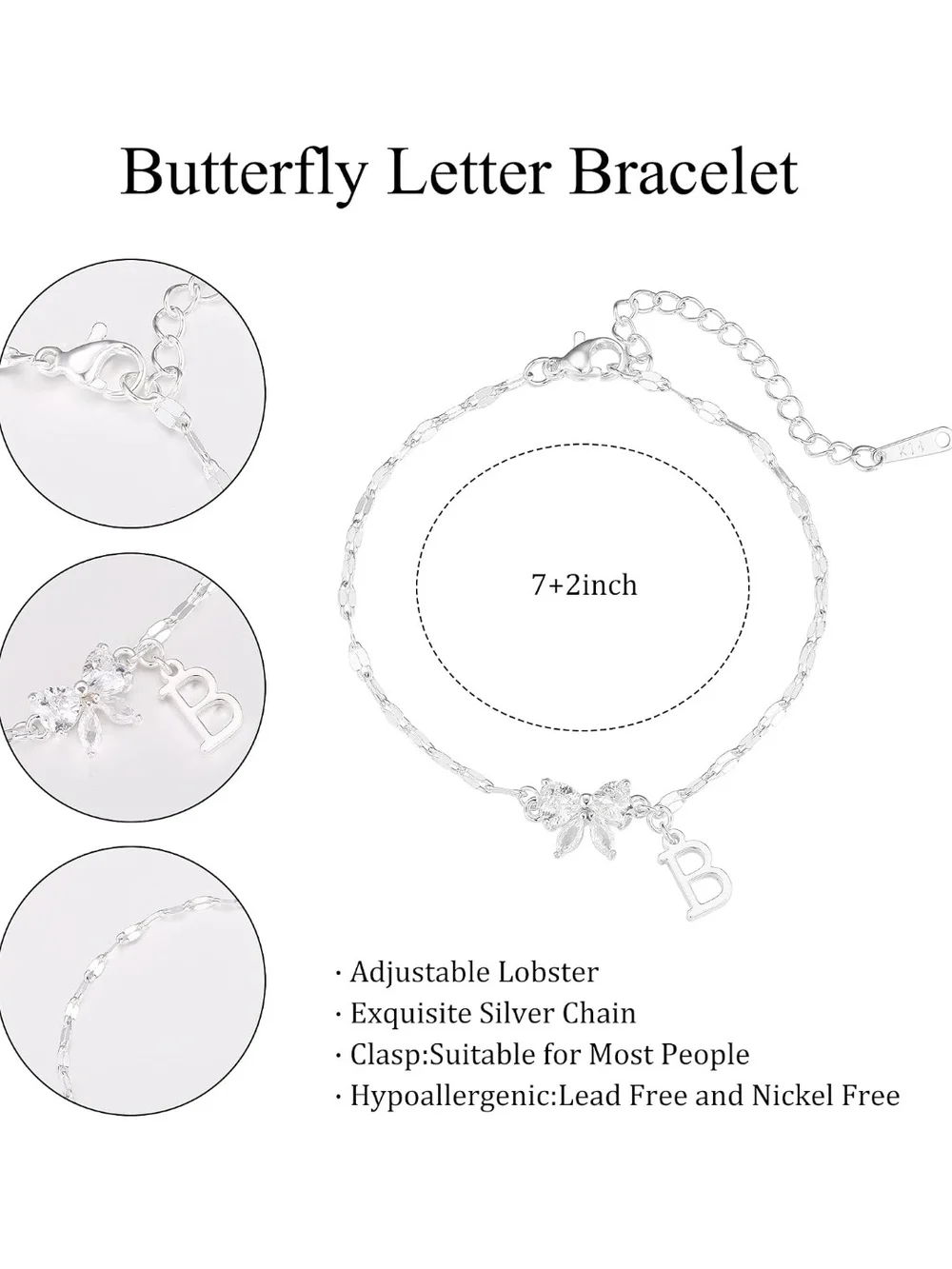 Initial Silver Anklet with Crystal Flower Charm MANY LETTERS AVAILABLE